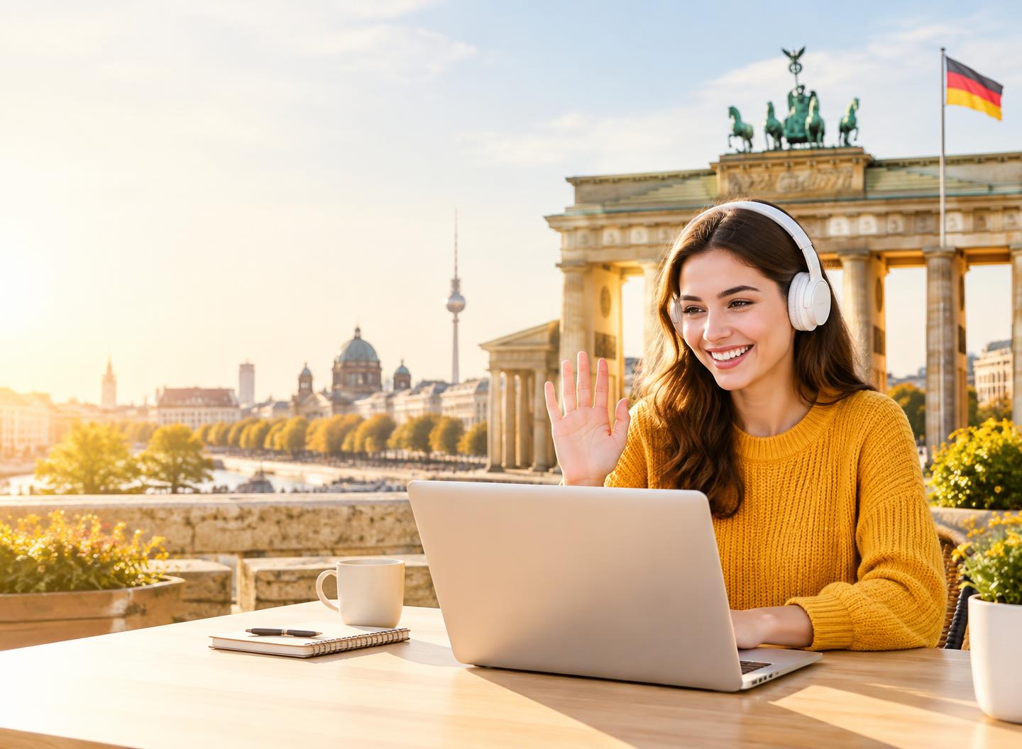 Online Almanca dersine katılan öğrenci